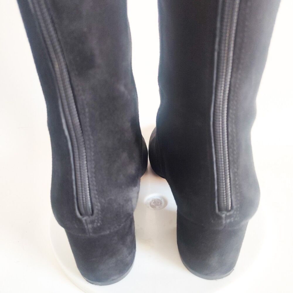 Nine West Knee‎ High Boots Size 7.5 Black Suede Leather Block Heel Zip Riding - Picture 4 of 16